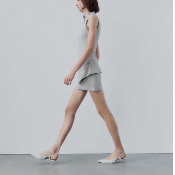 New! Zara small belted sleeveless mini dress with pockets in stone color. - Picture 4 of 16